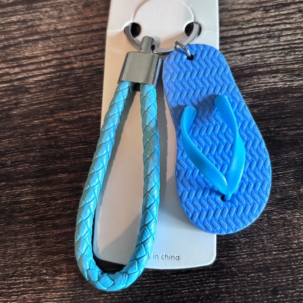 Blue Flip Flop Keychain Braided Wristlet Strap Beach Sandal Charm Accessory